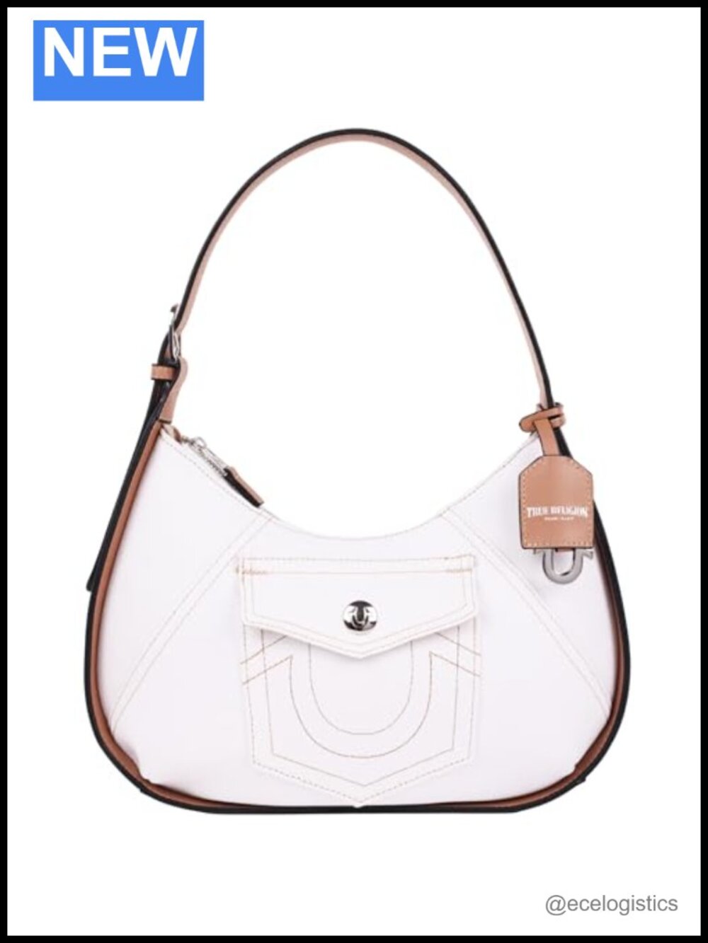 White Hobo Bag with Contrast Trim and Horseshoe Pocket